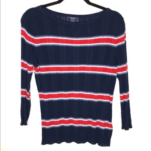 Chaps Denim Petite Size Petite Large Linen Blend Striped Sweater - Picture 1 of 13